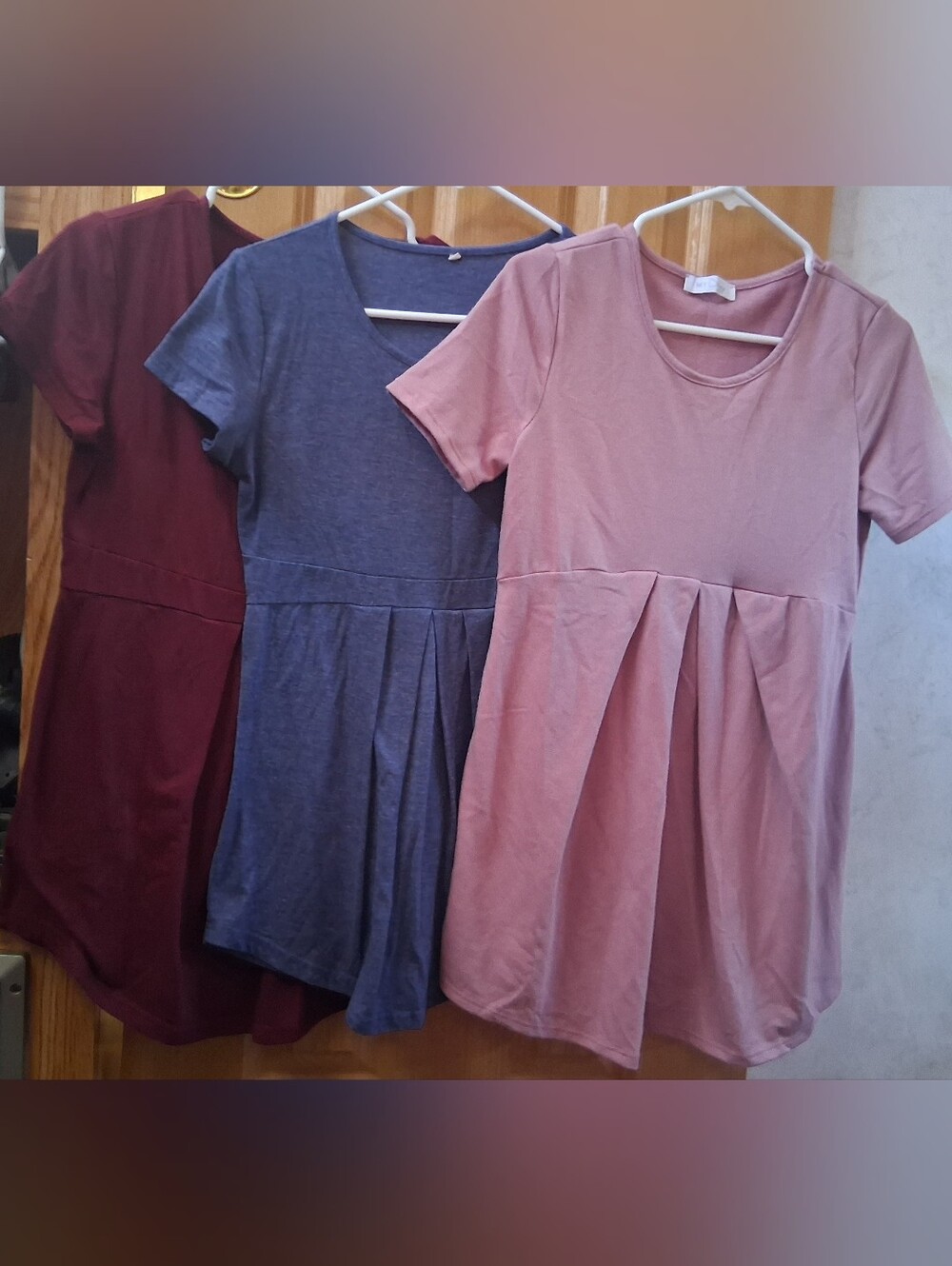THREE Medium Short Sleeve Pleated Maternity Tops Super Soft & Comfy